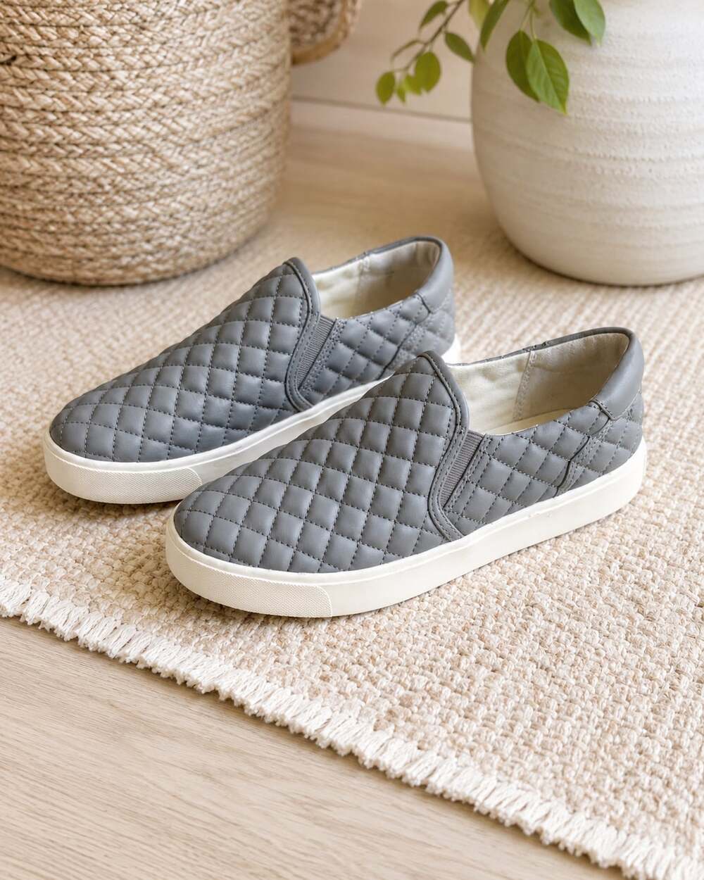 Sam Edelman Ezzie Grey Quilted Slip-On Sneakers